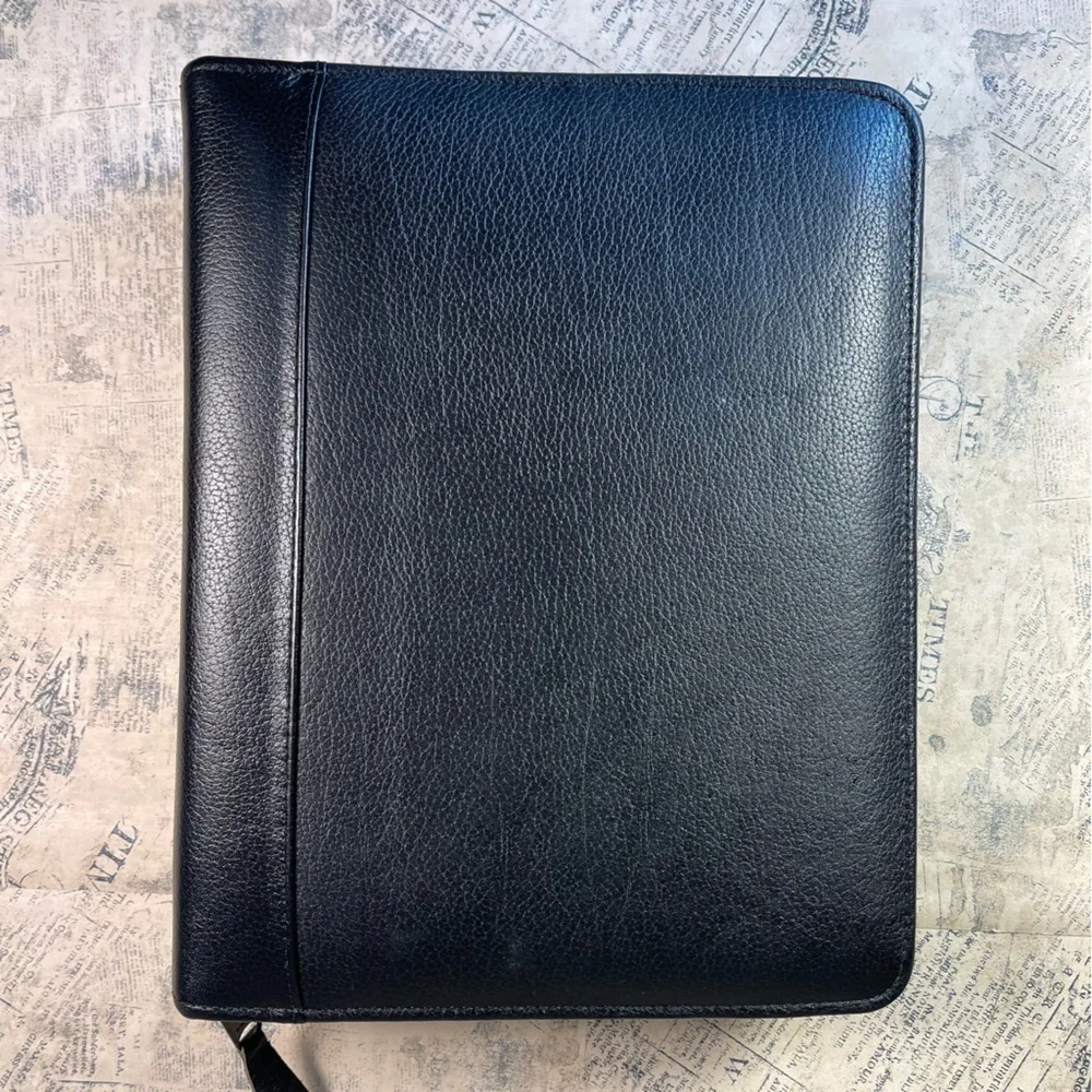 Vintage Franklin Quest Full Grain Leather Zip Planner Binder Made in USA Black
